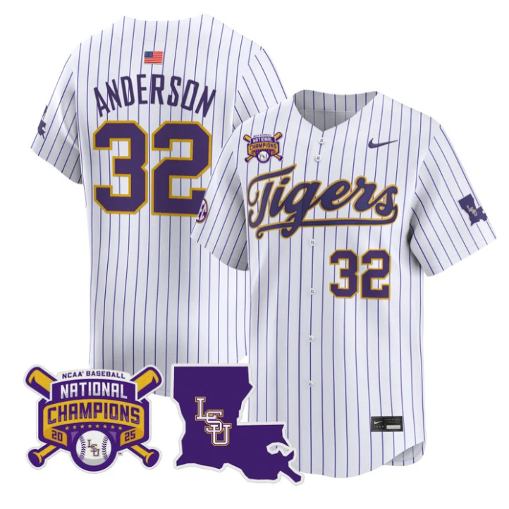 Kade Anderson Jersey #32 LSU Tigers 2025 World Series Champions Stitched Stripes