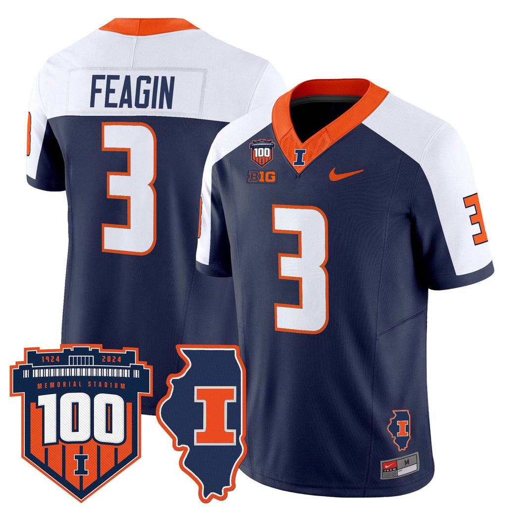 Kaden Feagin Jersey #3 Illinois Fighting 100th Memorial Stadium Navy Alternate