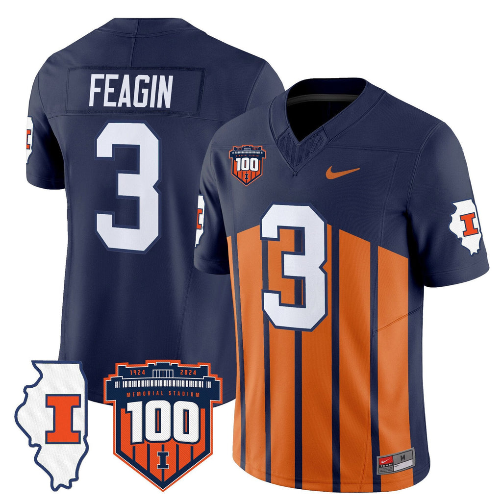 Kaden Feagin Jersey #3 Illinois Fighting 100th Memorial Stadium Throwback
