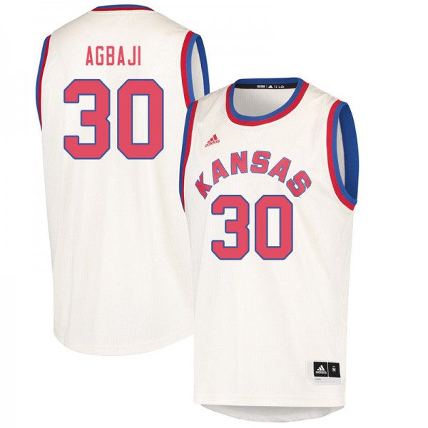 Kansas Jayhawks #30 Ochai Agbaji Jersey Cream Embroidery College Basketball Jerseys