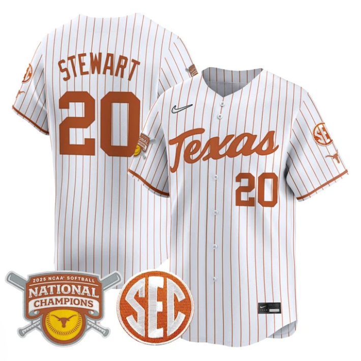 Katie Stewart Jersey #20 Texas Longhorns 2025 National Champions White Pinstripe