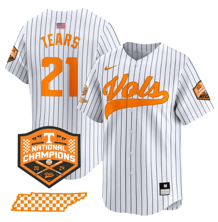 Kavares Tears Jersey #21 Tennessee Vols 2024 Champions Stitched Pinstripe