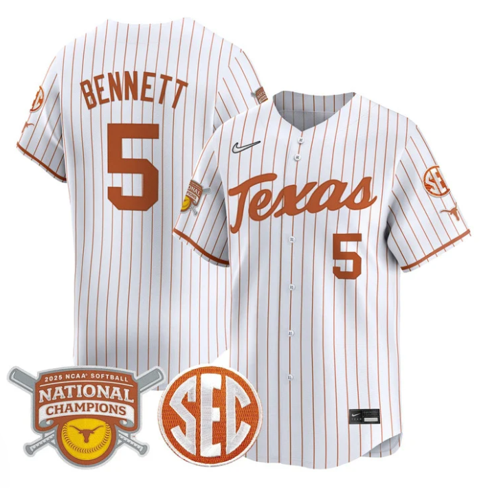Kaydee Bennett Jersey #5 Texas Longhorns 2025 National Champions White Pinstripe