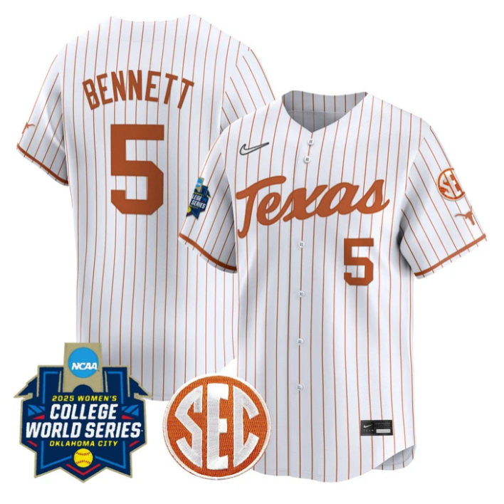 Kaydee Bennett Jersey #5 Texas Longhorns 2025 World Series Stitched Pinstripe