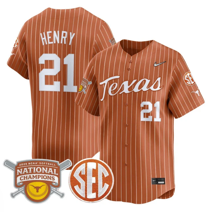 Kayden Henry Jersey #21 Texas Longhorns 2025 National Champions Orange Pinstripe