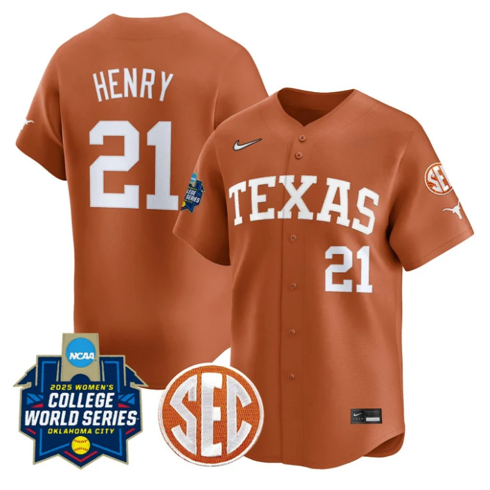Kayden Henry Jersey #21 Texas Longhorns 2025 World Series Stitched Orange