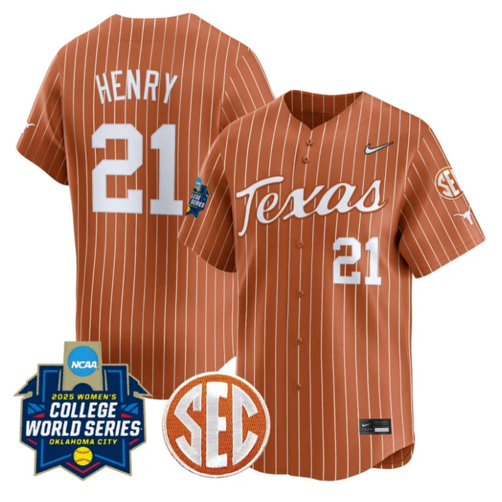 Kayden Henry Jersey #21 Texas Longhorns 2025 World Series Stitched Orange Pinstripe