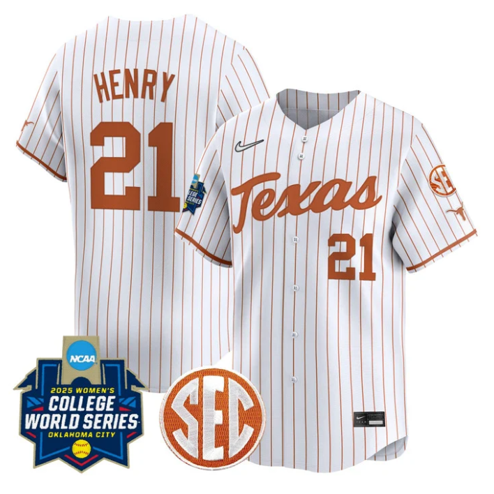 Kayden Henry Jersey #21 Texas Longhorns 2025 World Series Stitched Pinstripe