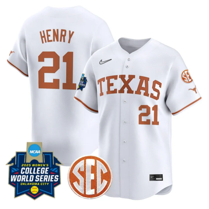 Kayden Henry Jersey #21 Texas Longhorns 2025 World Series Stitched White
