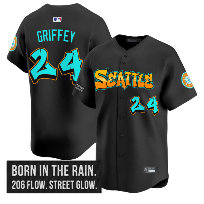 Ken Griffey Jr Jersey #24 Seattle Mariners Graffiti Emerald Drop Edition Black
