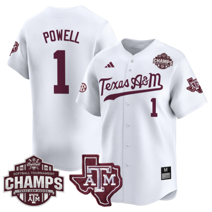 Kennedy Powell Jersey #1 Texas A&M Aggies 2025 SEC Champions Patch Limited Stitched White