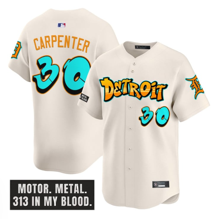 Kerry Carpenter Jersey #30 Detroit Tigers Graffiti Motor City Edition Cream