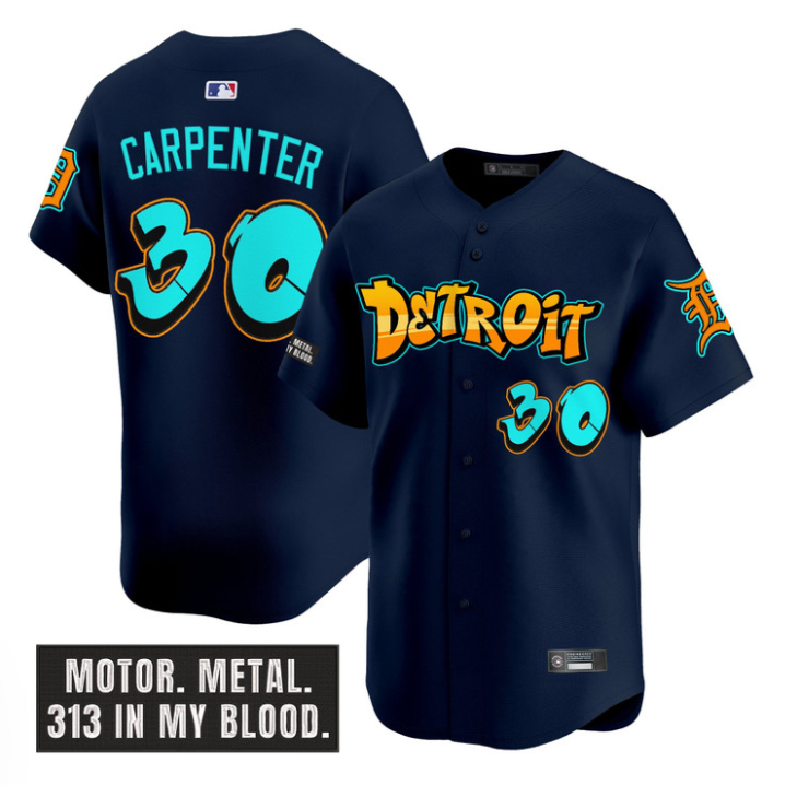 Kerry Carpenter Jersey #30 Detroit Tigers Graffiti Motor City Edition Navy
