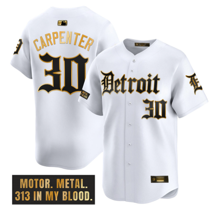 Kerry Carpenter Jersey #30 Detroit Tigers Motor Gothic Edition White Gold