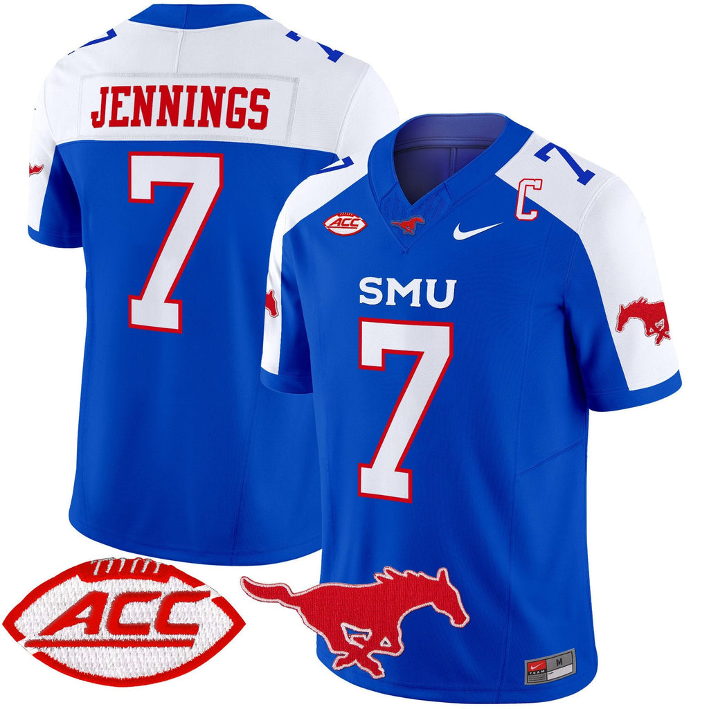Kevin Jennings Jersey #7 SMU Mustangs 2025 Vapor Limited Stitched Blue Alter