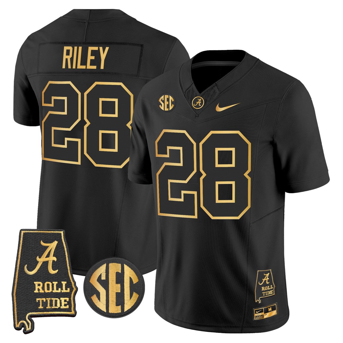 Kevin Riley Jersey #28 Alabama Crimson Tide 2025 Gold Vapor Stitched