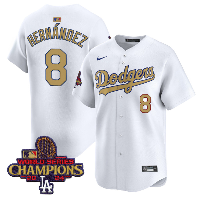 Kike Hernandez Jersey #8 Dodgers 2025 Gold Vapor Premier Stitched Royal