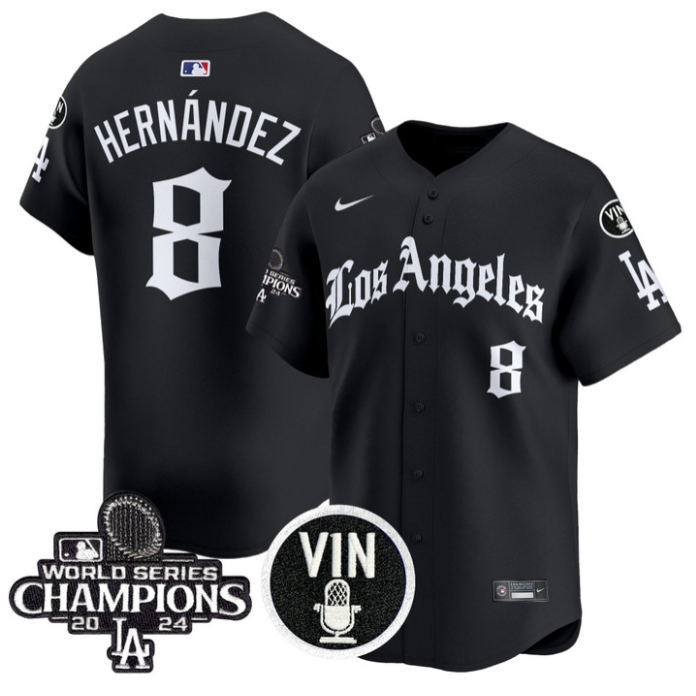 Kike Hernandez Jersey #8 Dodgers 2025 LA Gothic Style Vapor Premier Limited Stitched Black