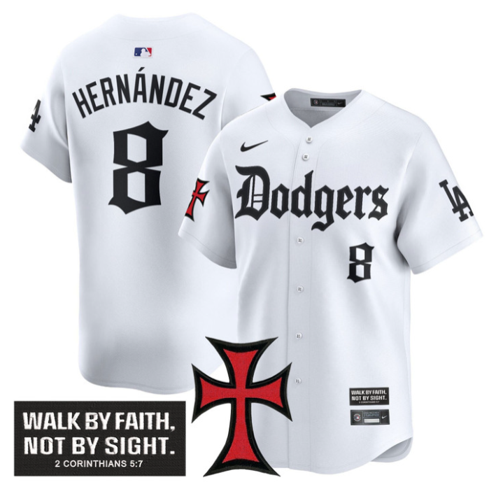 Kike Hernandez Jersey #8 Dodgers Faith Glory Edition Vapor Premier Limited Stitched White