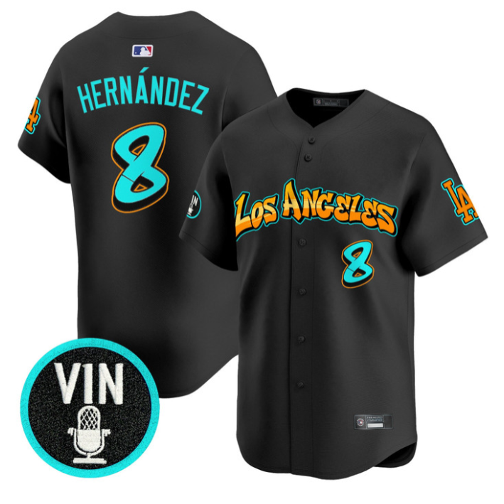 Kike Hernandez Jersey #8 Los Angeles Dodgers Graffiti Street Style Black