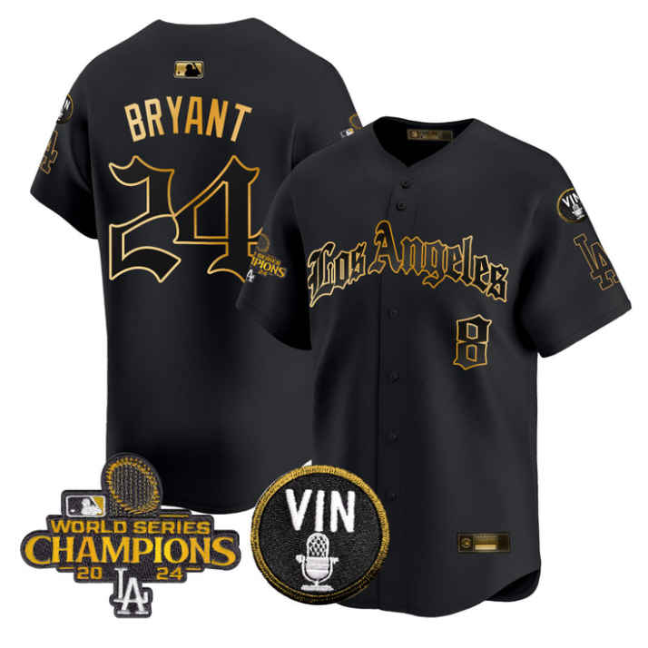 Kobe Bryant Jersey #24 Dodgers 2025 LA Gothic Style Stitched Black Gold