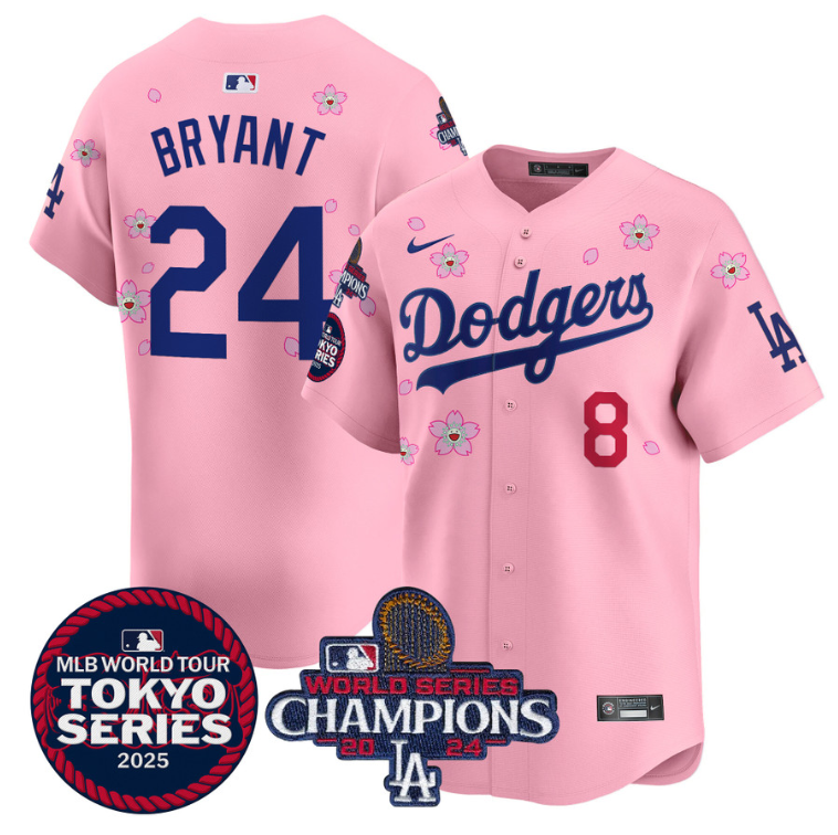 Kobe Bryant Jersey #24 Dodgers Tokyo Series 2025 World Series Champions Patch Cherry Blossom