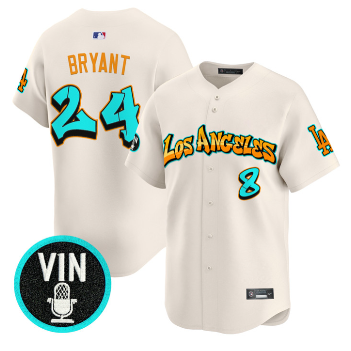 Kobe Bryant Jersey #24 Los Angeles Dodgers Graffiti Street Style Stitched Cream