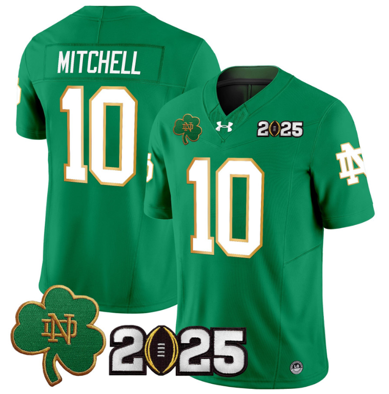 Kris Mitchell Jersey #10 Notre Dame 2025 CFP Final Patch Green