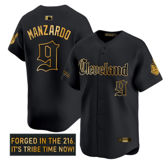 Kyle Manzardo Jersey #9 Cleveland Indians Gothic Iron Edition Stitched Black Gold