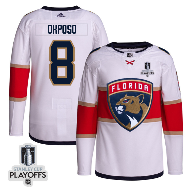 Kyle Okposo 8 Florida Panthers 2024 NHL Playoffs Patch Away Jersey Customized - Men, White