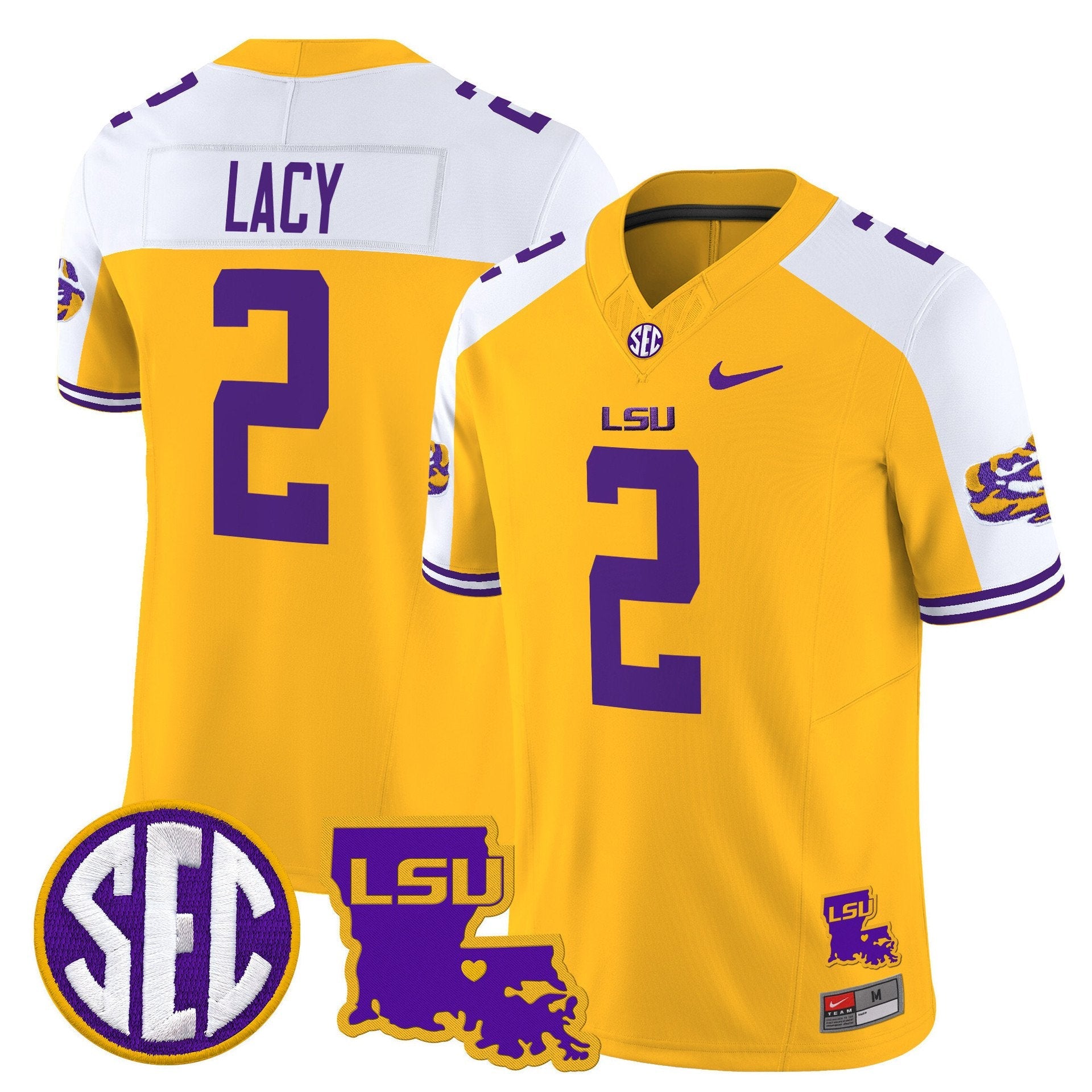 Kyren Lacy Jersey #2 LSU Tigers 2025 Louisiana Patch Stitched Gold Alternate
