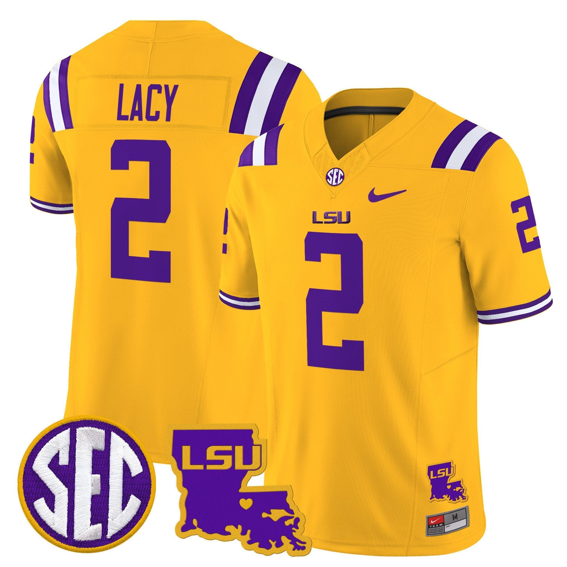 Kyren Lacy Jersey #2 LSU Tigers 2025 Louisiana Patch Stitched Gold