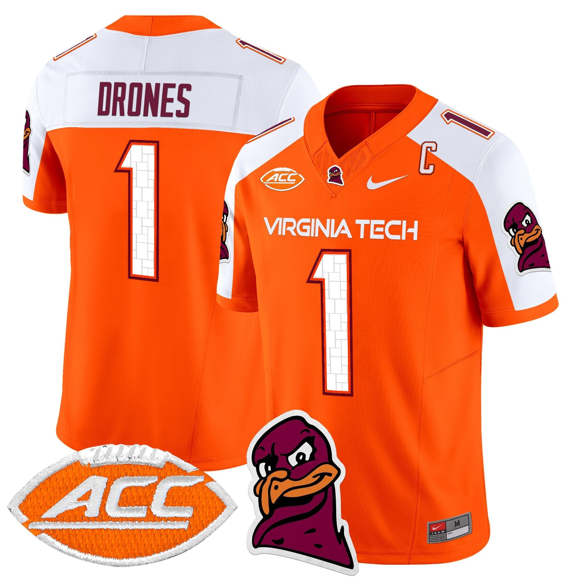 Kyron Drones Jersey #1 Virginia Tech Hokies 2025 Stitched Orange Alternate