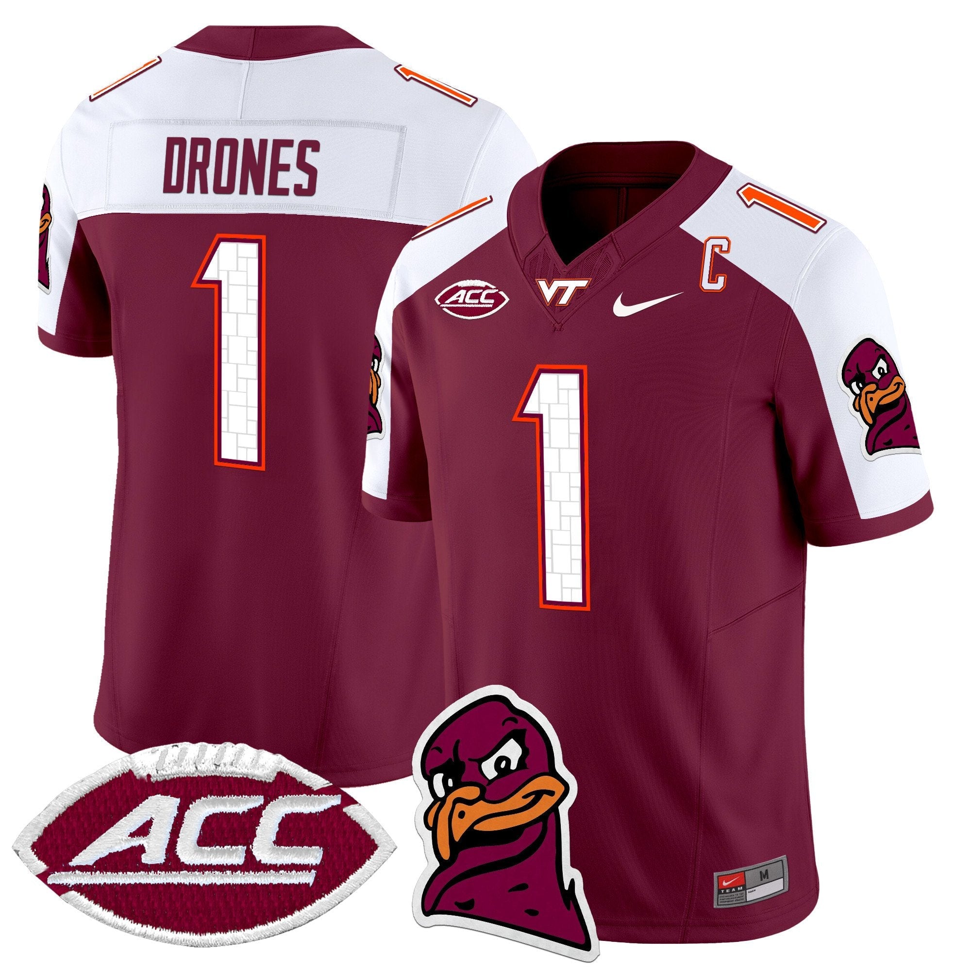 Kyron Drones Jersey #1 Virginia Tech Hokies 2025 Stitched Maroon Alternate