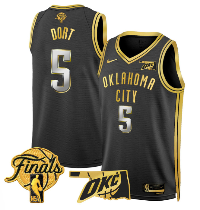 Luguentz Dort Jersey # 5 Oklahoma City Thunder 2025 Finals Swingman Stitched Black Gold