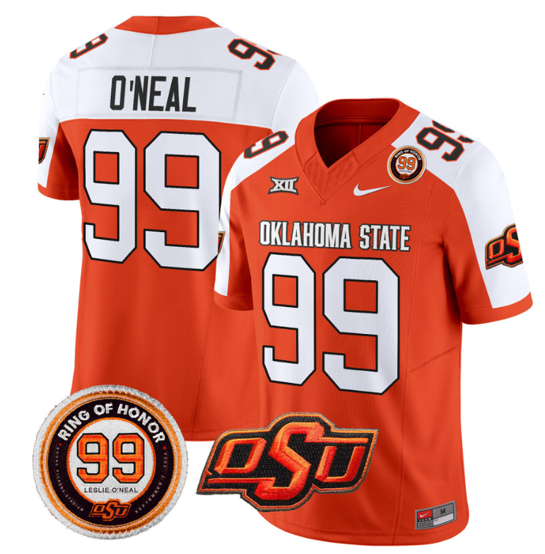 Leslie O'neal Jersey #99 Oklahoma State Cowboys Leslie O'neal Patch Vapor Limited College Football Stitched Orange Alternate