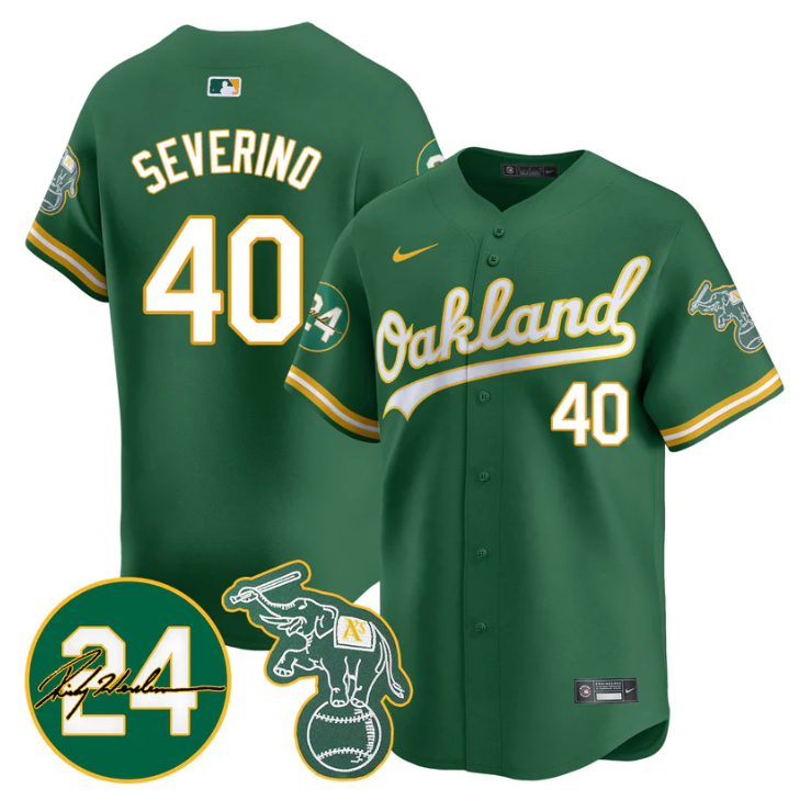 Luis Severino Jersey #40 Oakland Athletics 2025 Rickey Henderson Memorial Stitched Green