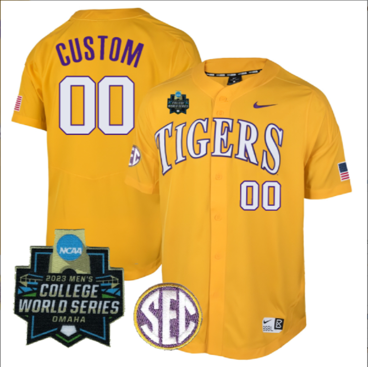 LSU Tigers College Baseball Patch Collection Stitched Jersey Gold World Series Patch