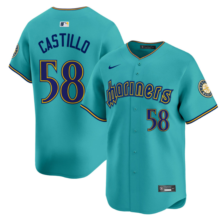 Luis Castillo Jersey #58 Seattle Mariners 2025 Vapor Premier Limited Stitched Aqua