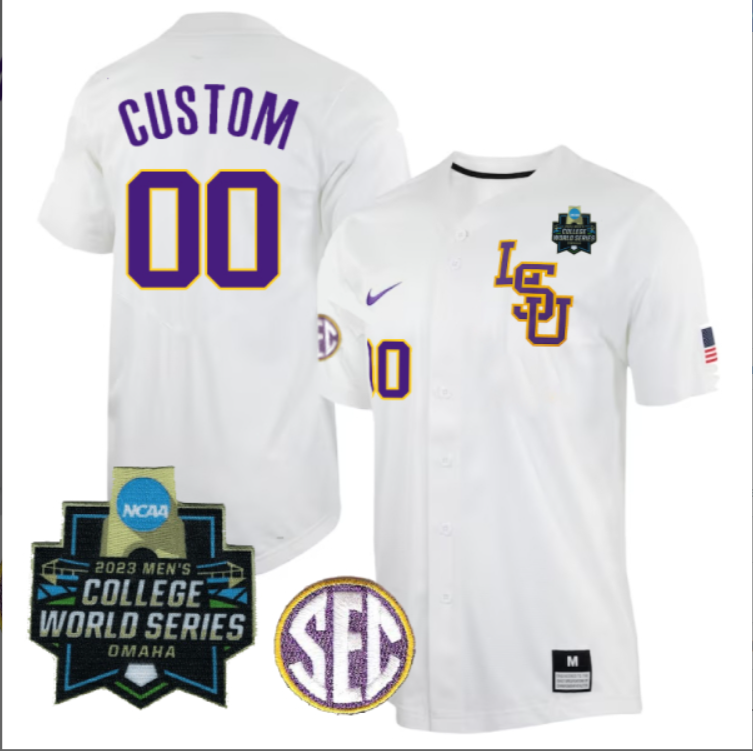 LSU Tigers Custom College Baseball Patch Stitched Jersey Natural World Series
