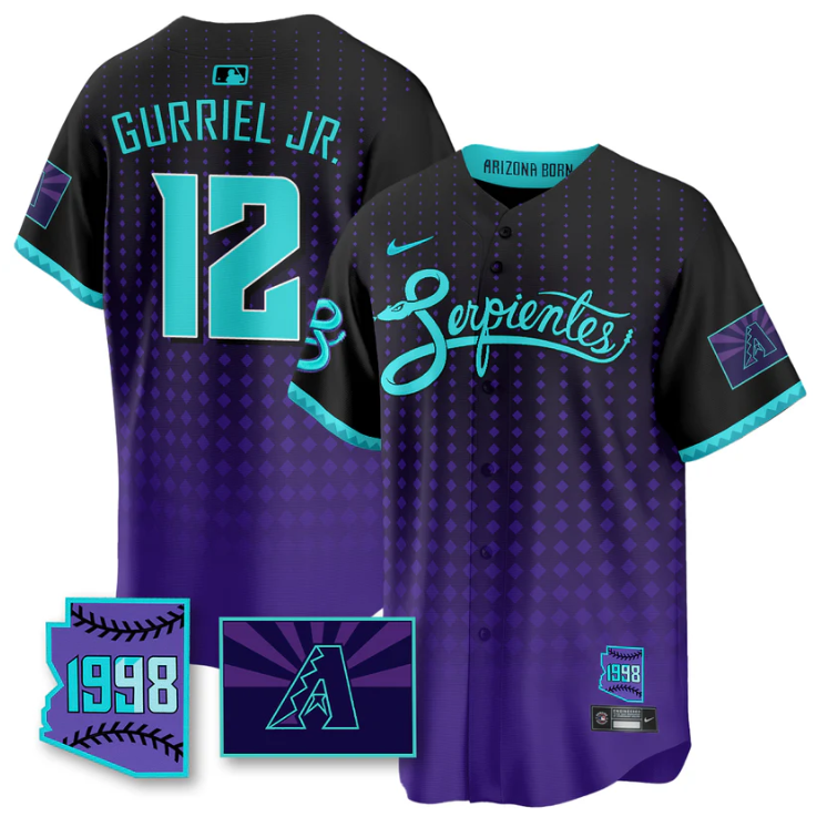 Lourdes Gurriel Jr Jersey #12 Arizona Diamondbacks Serpientes City Connect Stitched Black Purple