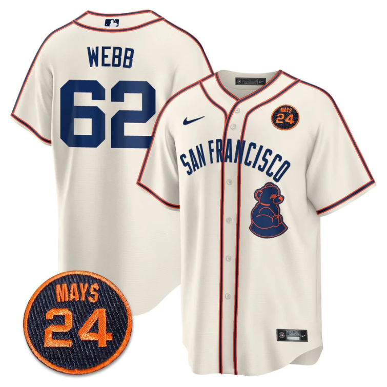 Logan Webb Jersey #62 San Francisco Giants #24 Willie Mays Patch 2024 Vapor Premier Cream