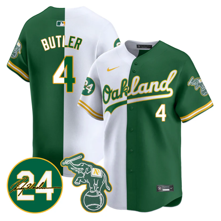 Lawrence Butler Jersey #4 Oakland Athletics 2025 Rickey Henderson Memorial Stitched Split