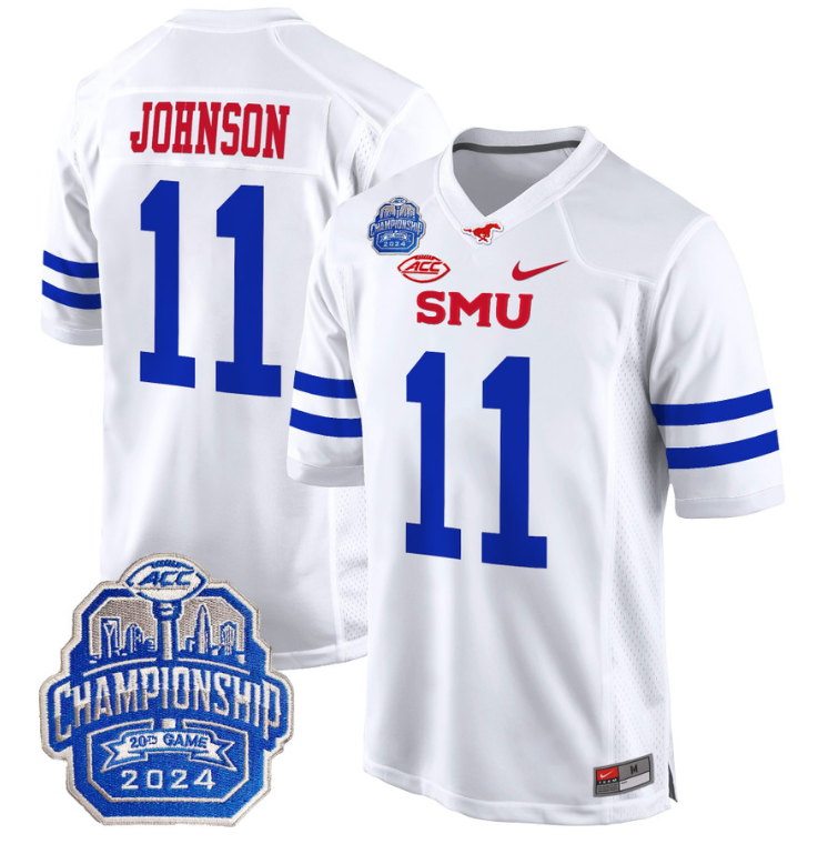 LJ Johnson Jr Jersey #11 SMU Mustangs 2024 ACC Championship Patch White