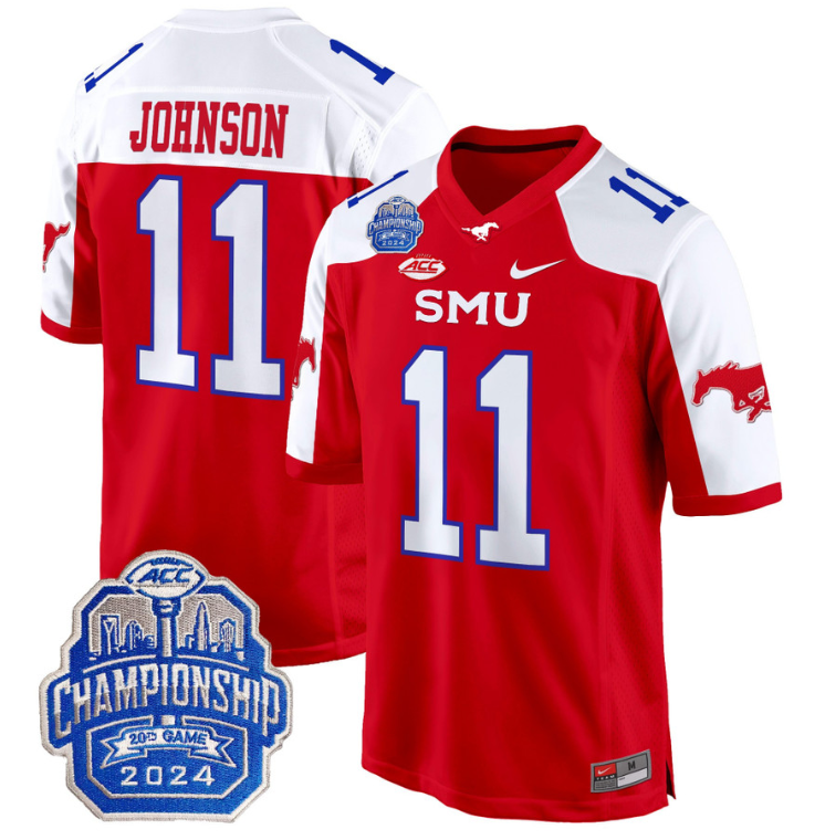 LJ Johnson Jr Jersey #11 SMU Mustangs 2024 ACC Championship Patch Red Alternate