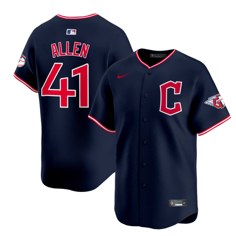 Logan Allen Jersey #41 Cleveland Guardians 2025 Vapor Premier Limited All Stitched Navy