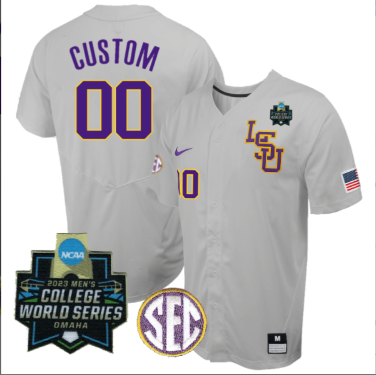 LSU Tigers College Baseball Patch Stitched Jersey Gray World Series Patch