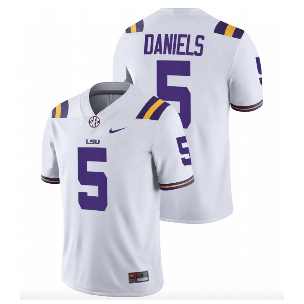 LSU Tigers Jayden Daniels Jersey #5 College Football White