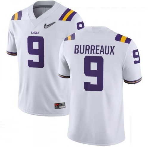 LSU Tigers #9 Joe Burreaux NCAA Football Jersey White Diamond Quest