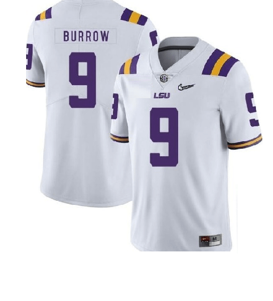 LSU Tigers #9 Joe Burrow Football Jersey White Diamond Quest
